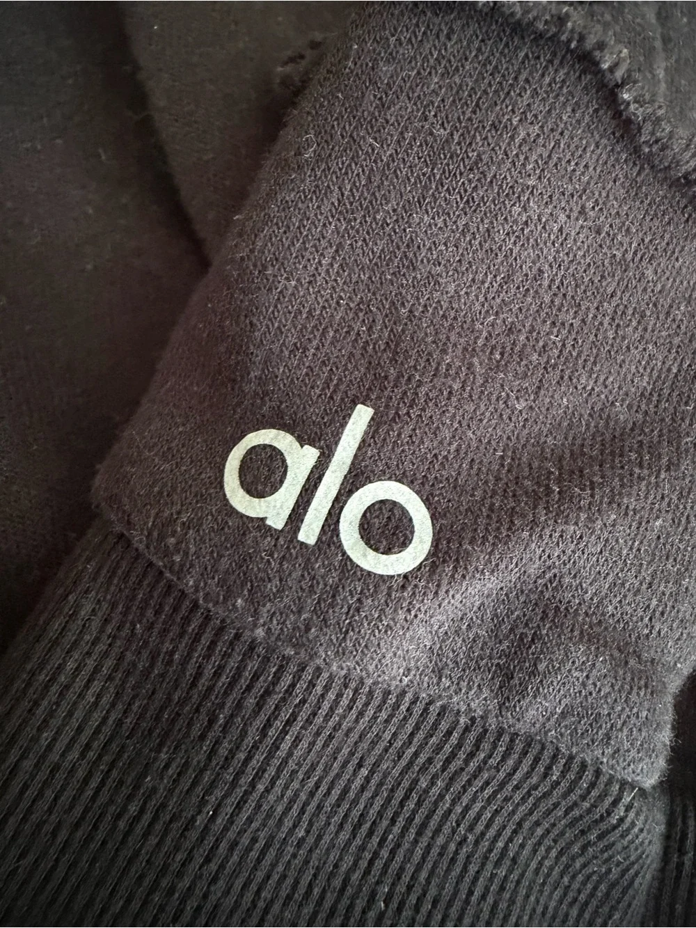 Alo Yoga Black Hooded Sweatshirt with Cut Sleeves Detail Size M